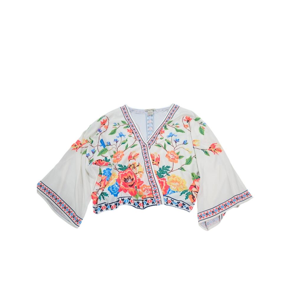Flying Tomato Boho Floral Kimono Sleeve Crop Top Festival Cottagecore L